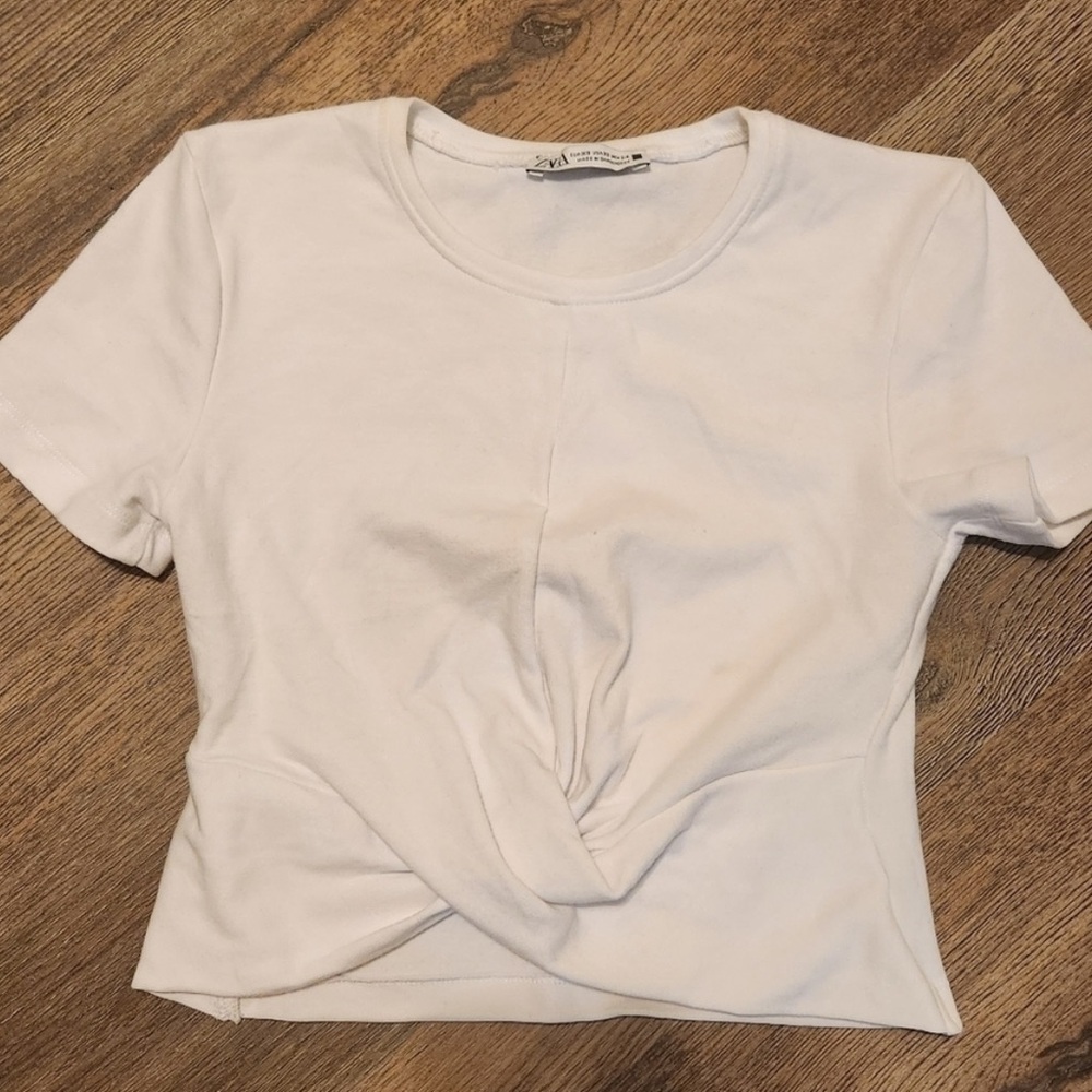 Zara White Twist Front Women Crop Top
